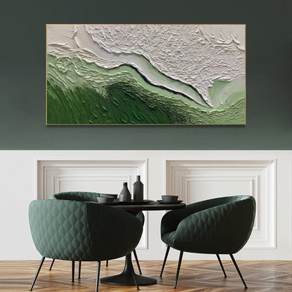 Textured Green and White Abstract Oil Painting for Modern Interiors