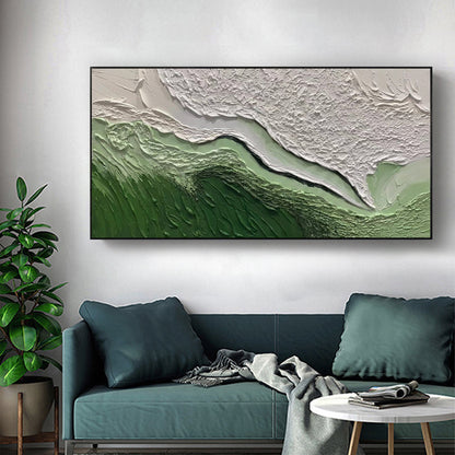 Textured Green and White Abstract Oil Painting for Modern Interiors