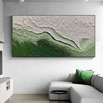 Textured Green and White Abstract Oil Painting for Modern Interiors