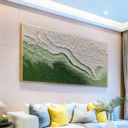 Textured Green and White Abstract Oil Painting for Modern Interiors