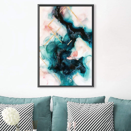 Abstract Ocean Blue and Gold Oil Painting for Modern Home Decor