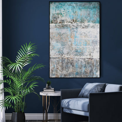 Serene Abstract Oil Painting with Blue and Gray Textures for Modern Home Decor