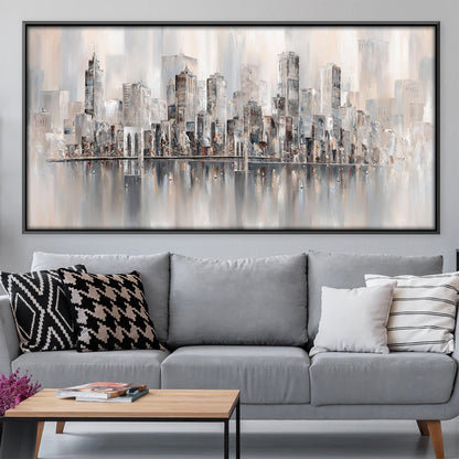 New York Skyline Abstract Oil Painting for Modern Home Decor