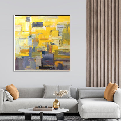 Vibrant Abstract Oil Painting in Yellow and Gray for Modern Art Lovers