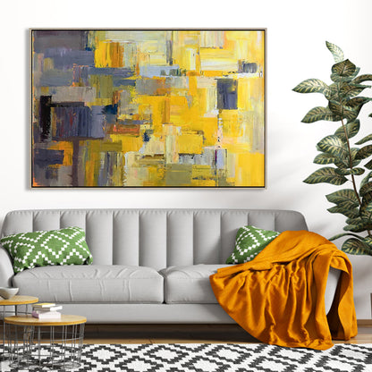 Vibrant Abstract Oil Painting in Yellow and Gray for Modern Art Lovers