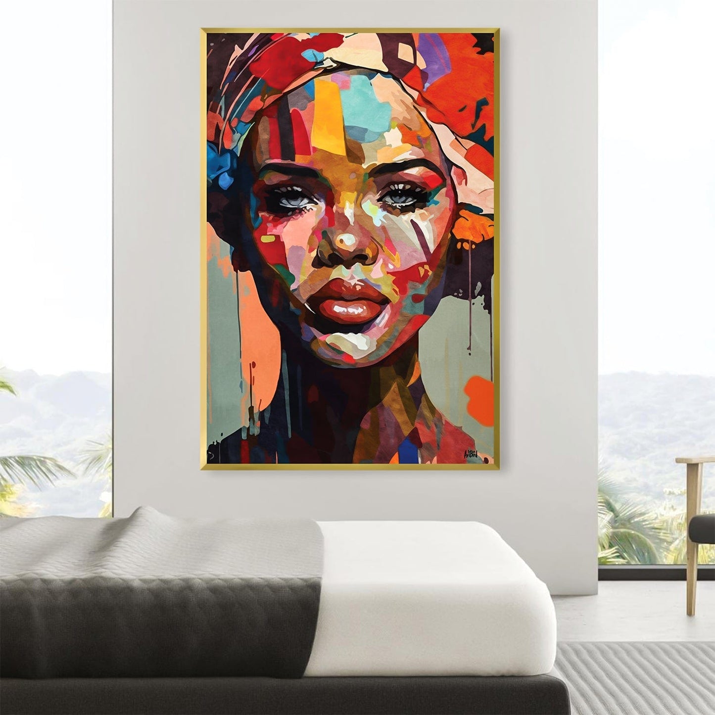 Vibrant Abstract Portrait Oil Painting of a Woman with Bold Colors