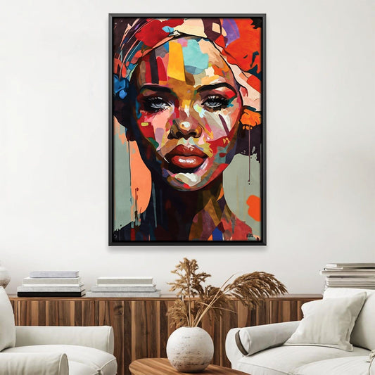 Vibrant Abstract Portrait Oil Painting of a Woman with Bold Colors