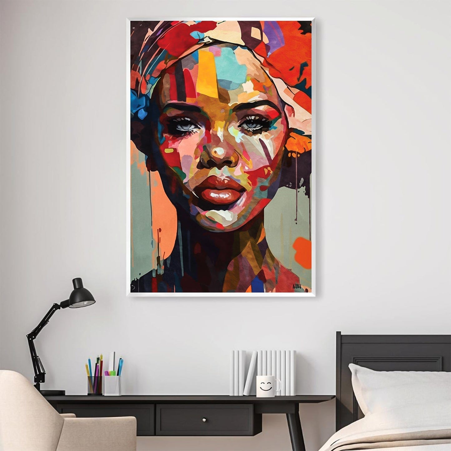 Vibrant Abstract Portrait Oil Painting of a Woman with Bold Colors