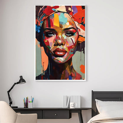 Vibrant Abstract Portrait Oil Painting of a Woman with Bold Colors