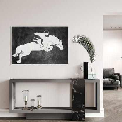 Dynamic Equestrian Jumping Art – Elegant Horse and Rider Oil Painting