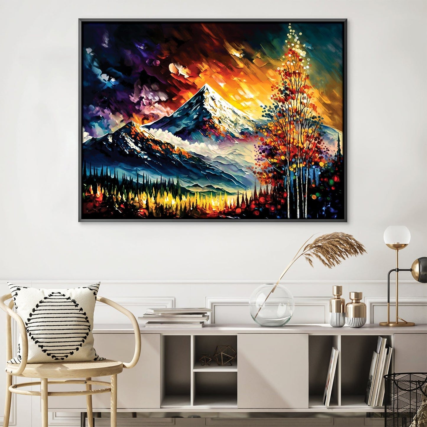 Vibrant Impressionist Mountain Landscape Oil Painting for Modern Home Decor