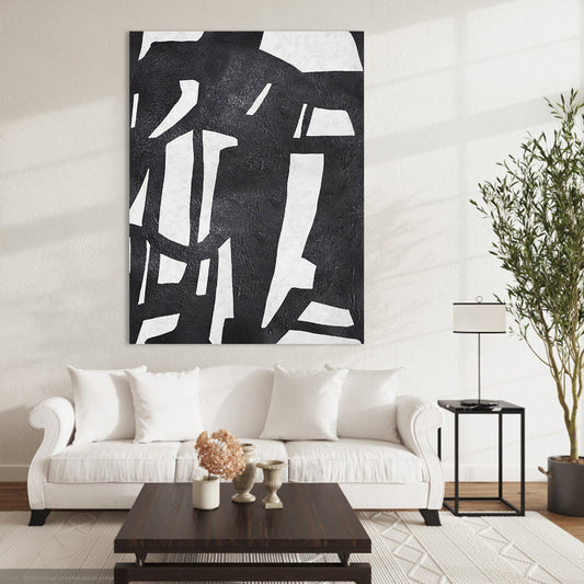 Abstract Black and White Oil Painting for Modern Home Decor