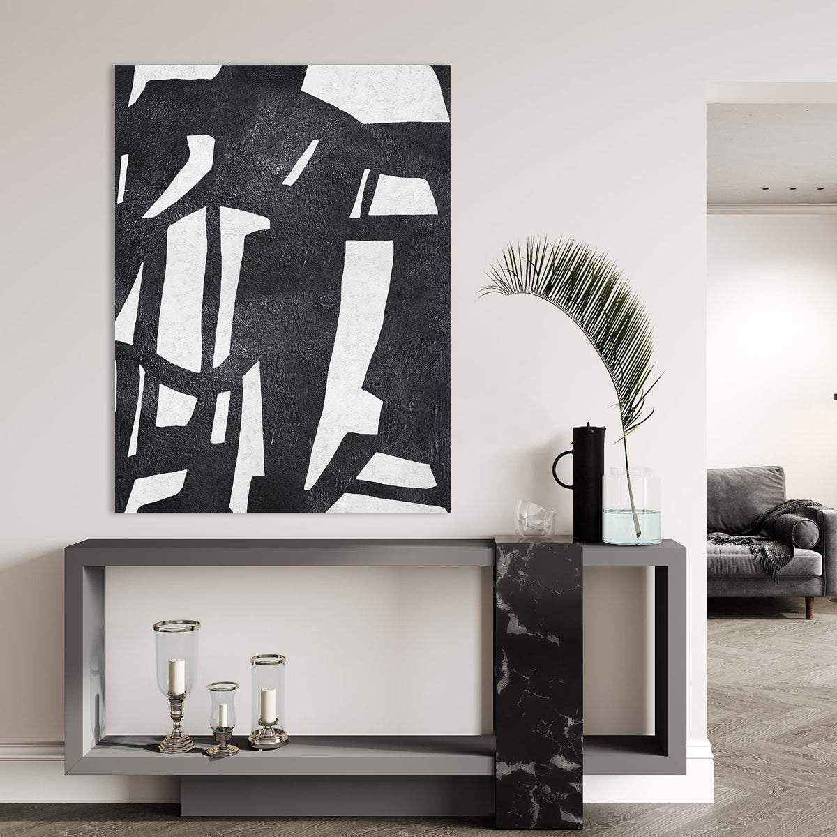 Abstract Black and White Oil Painting for Modern Home Decor