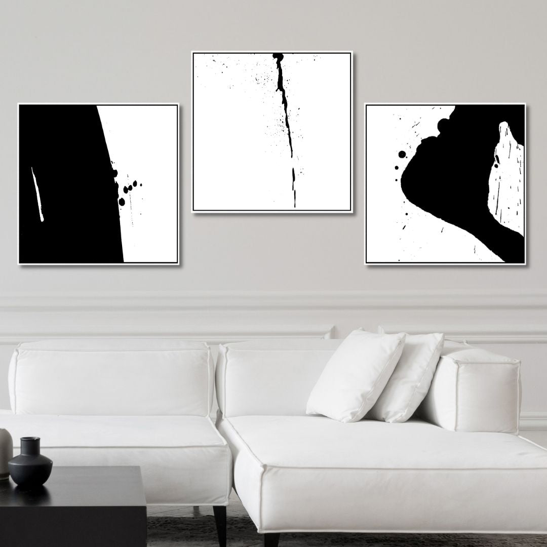 Minimalist Black and White Abstract Oil Painting for Modern Home Décor
