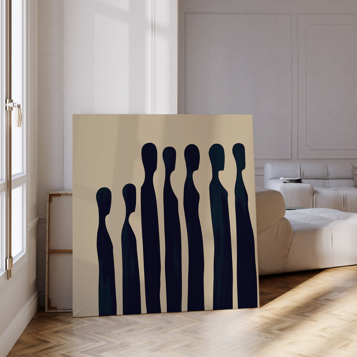 Abstract Indigo Figure Art - Modern Canvas Painting for Contemporary Décor