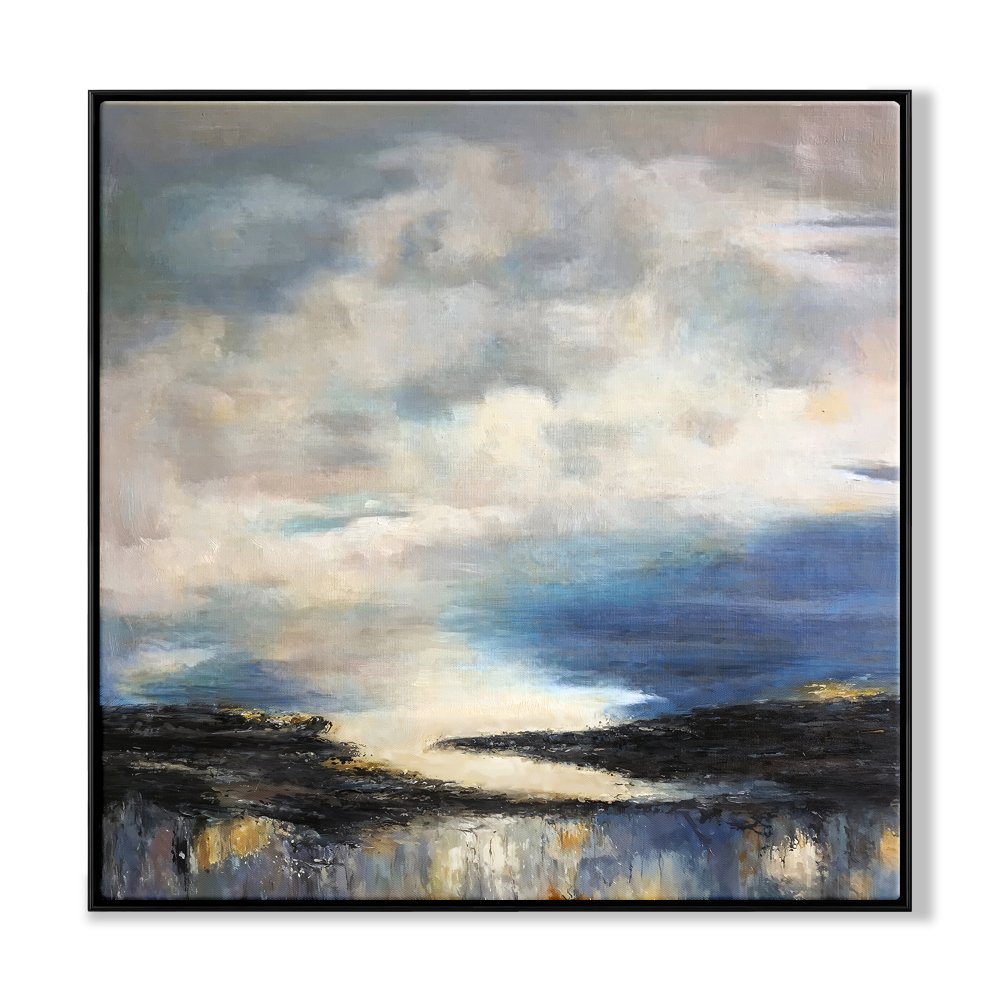 Serene Horizon: Abstract Oil Painting of Sky and Water Blending