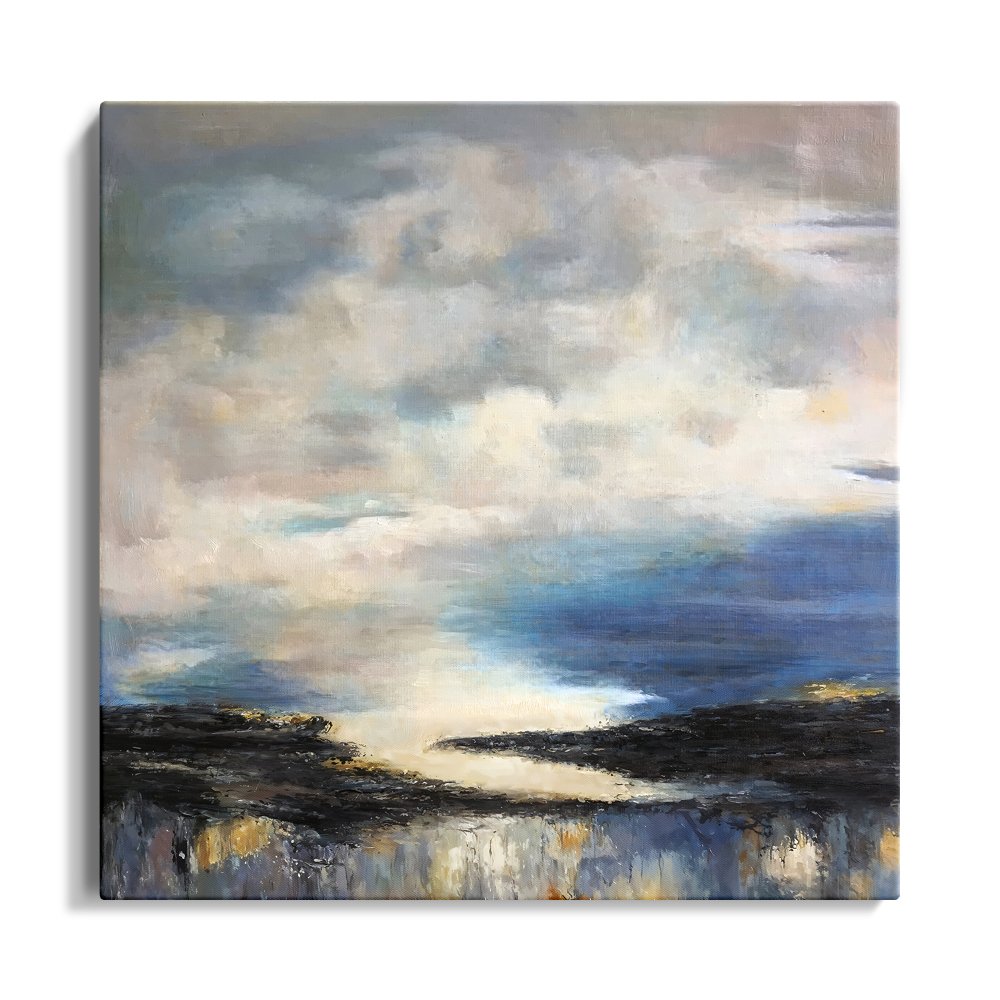 Serene Horizon: Abstract Oil Painting of Sky and Water Blending