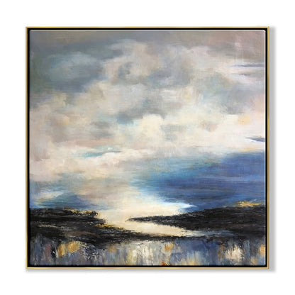 Serene Horizon: Abstract Oil Painting of Sky and Water Blending