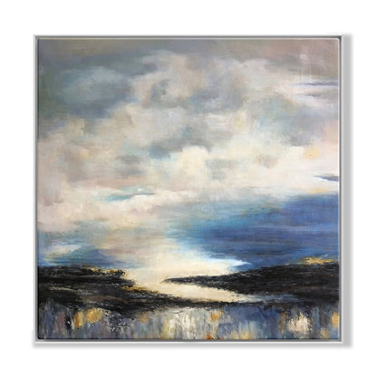 Serene Horizon: Abstract Oil Painting of Sky and Water Blending