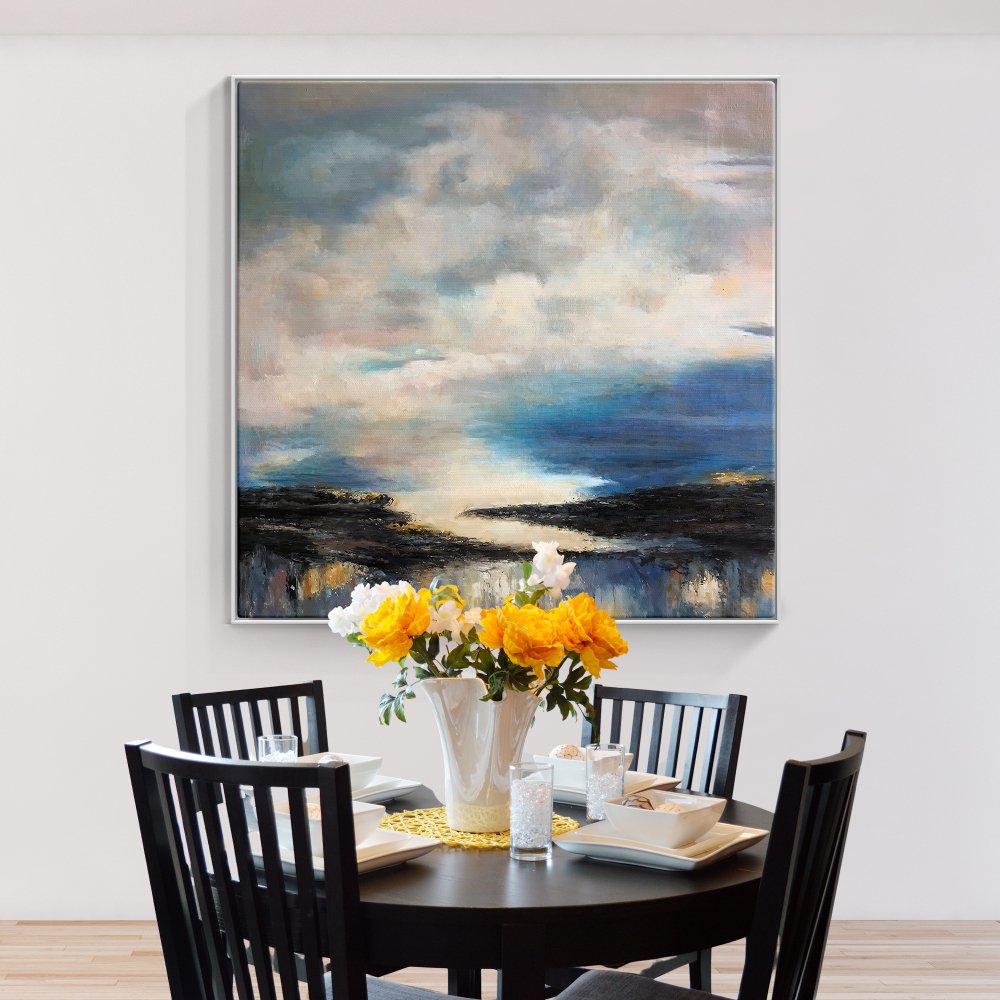 Serene Horizon: Abstract Oil Painting of Sky and Water Blending