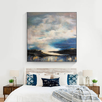 Serene Horizon: Abstract Oil Painting of Sky and Water Blending