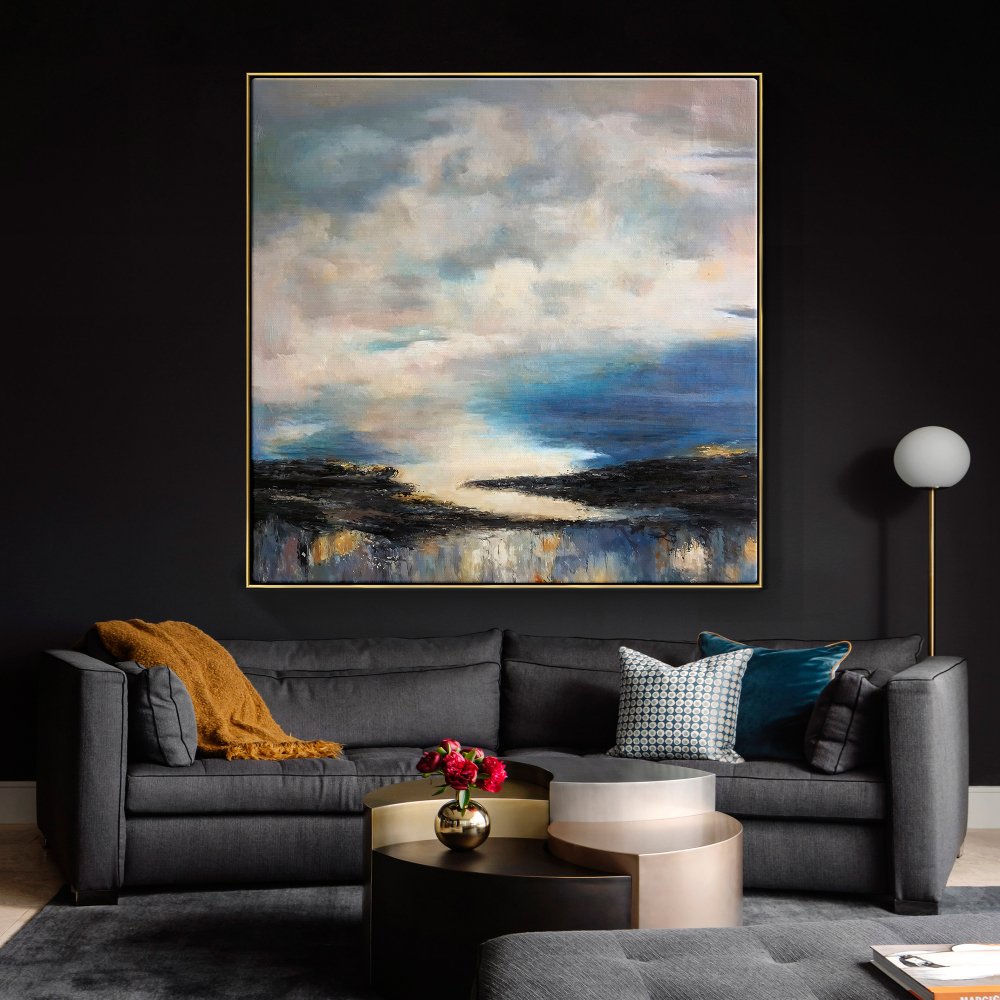 Serene Horizon: Abstract Oil Painting of Sky and Water Blending