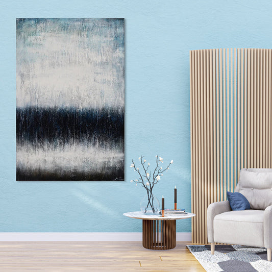 Modern Abstract Oil Painting with Serene Blue and Black Tones for Elegant Décor