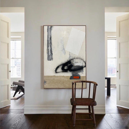 Contemporary Brown and White Abstract Oil Painting for Modern Home Decor