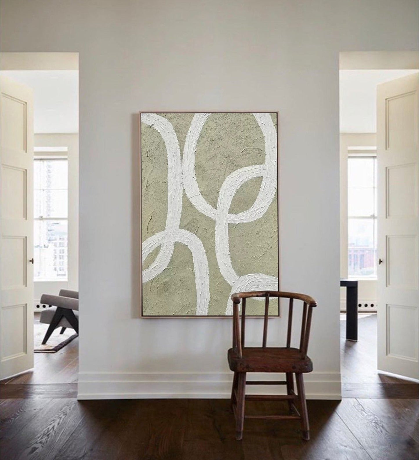 Contemporary Minimalist Line Art Oil Painting for Modern Home Decor