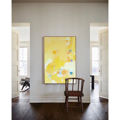 Bright Yellow Abstract Oil Painting for Modern Minimalist Home Decor