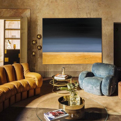 Stunning Black and Gold Abstract Oil Painting for Modern Home Decor