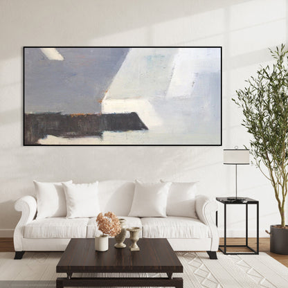 Abstract Grey and White Oil Painting for Elegant Home Décor