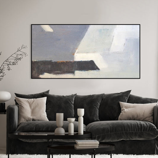 Abstract Grey and White Oil Painting for Elegant Home Décor