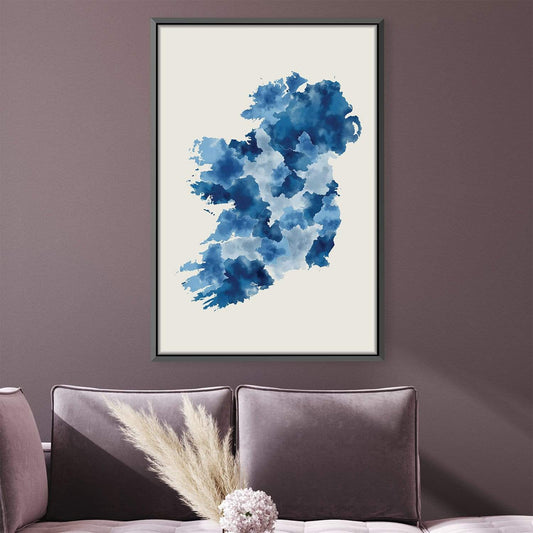 Blue Abstract Ireland Map Oil Painting for Home Decor