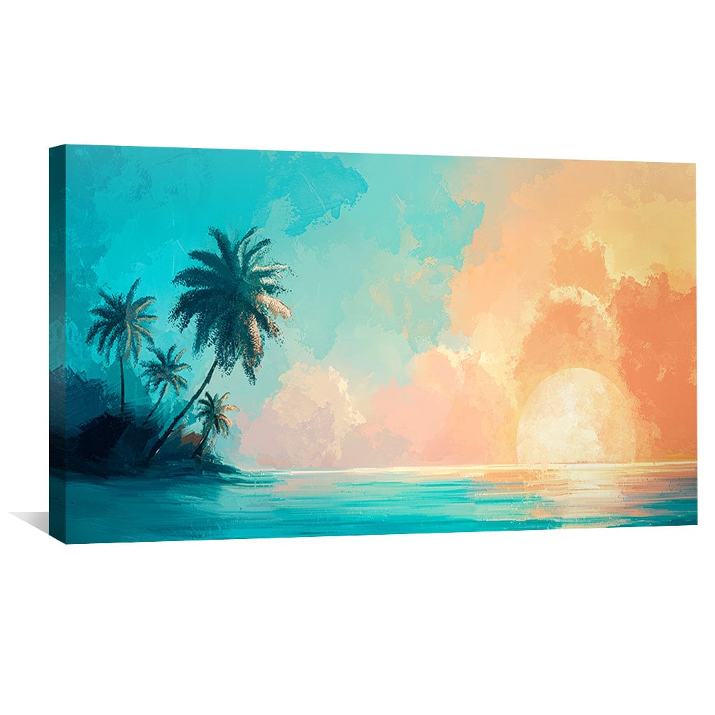 Tropical Sunset Paradise Oil Painting for Home Decor and Coastal Living