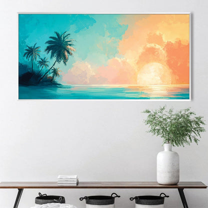 Tropical Sunset Paradise Oil Painting for Home Decor and Coastal Living