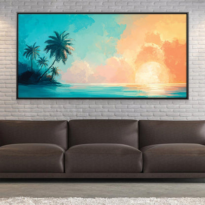 Tropical Sunset Paradise Oil Painting for Home Decor and Coastal Living