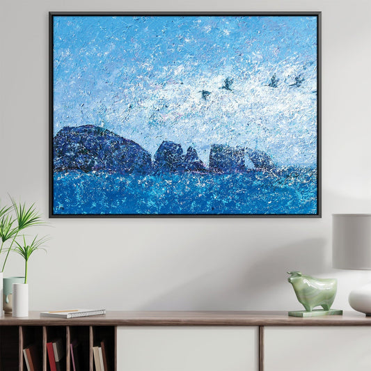 Serene Island Mist Canvas Art - Tranquil Ocean Landscape Painting for Home Decor