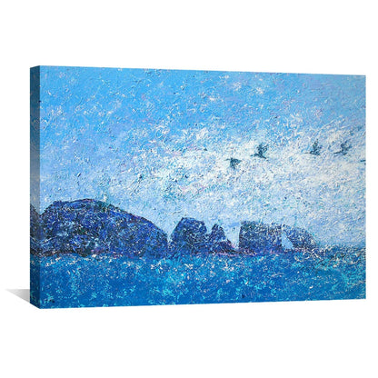 Serene Island Mist Canvas Art - Tranquil Ocean Landscape Painting for Home Decor