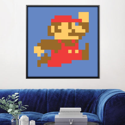 Vintage Pixel Art Oil Painting of Iconic Video Game Character in Action
