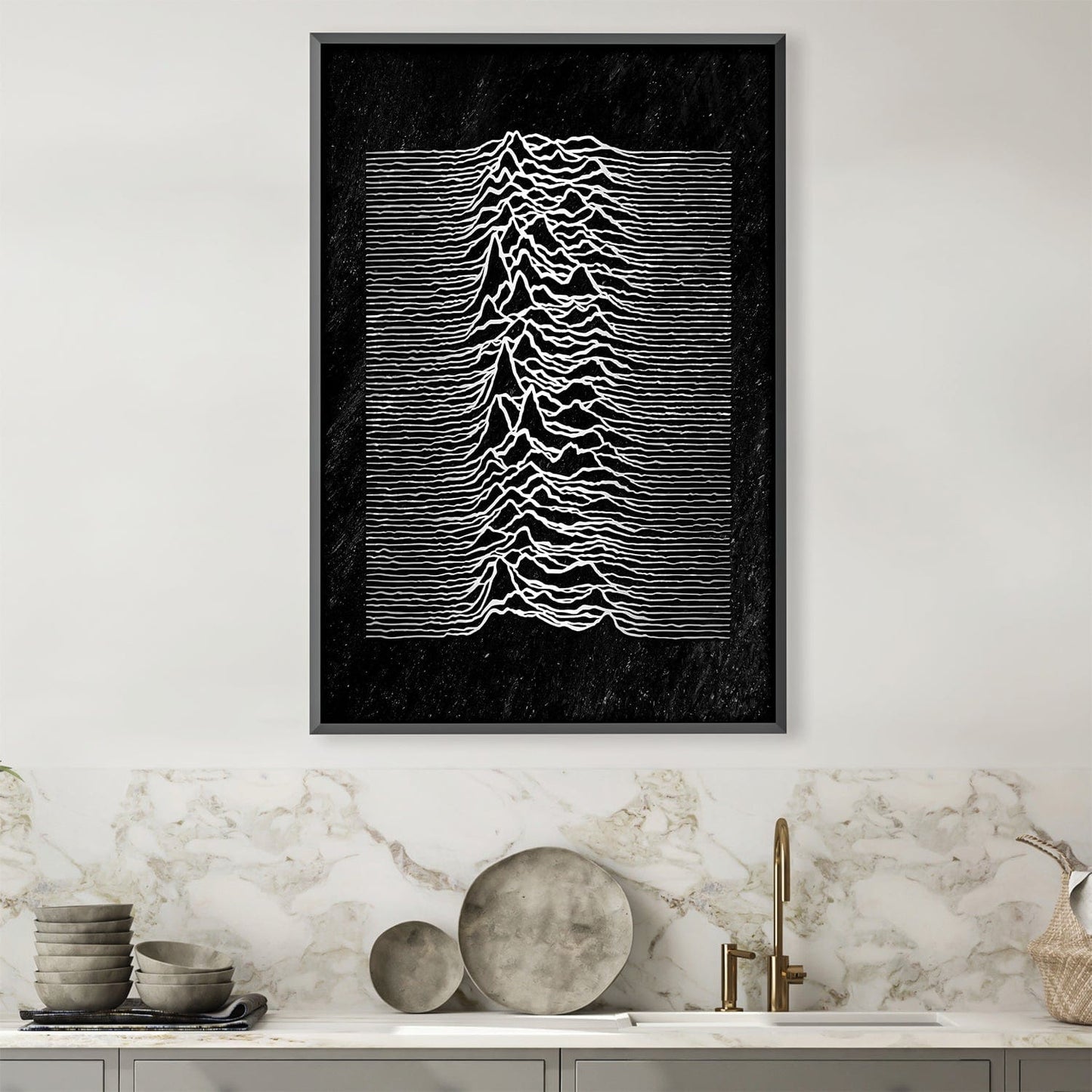 Abstract Black Canvas Art with White Line Design for Modern Home Decor