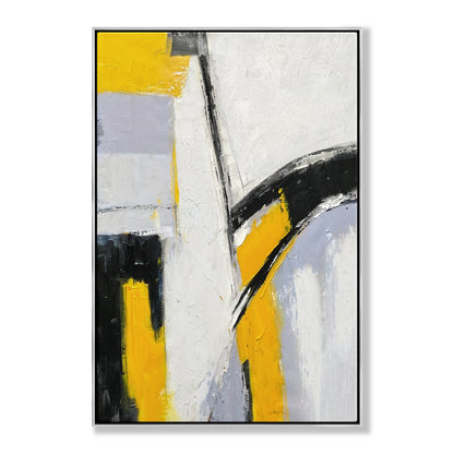 Abstract Yellow and Black Oil Painting for Modern Home Decor