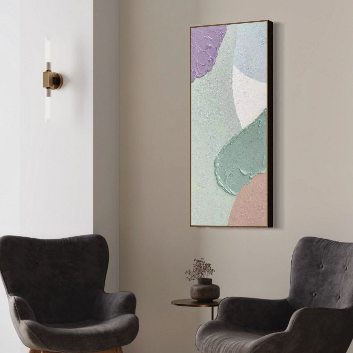 Textured Abstract Oil Painting in Soft Pastels for Modern Home Decor