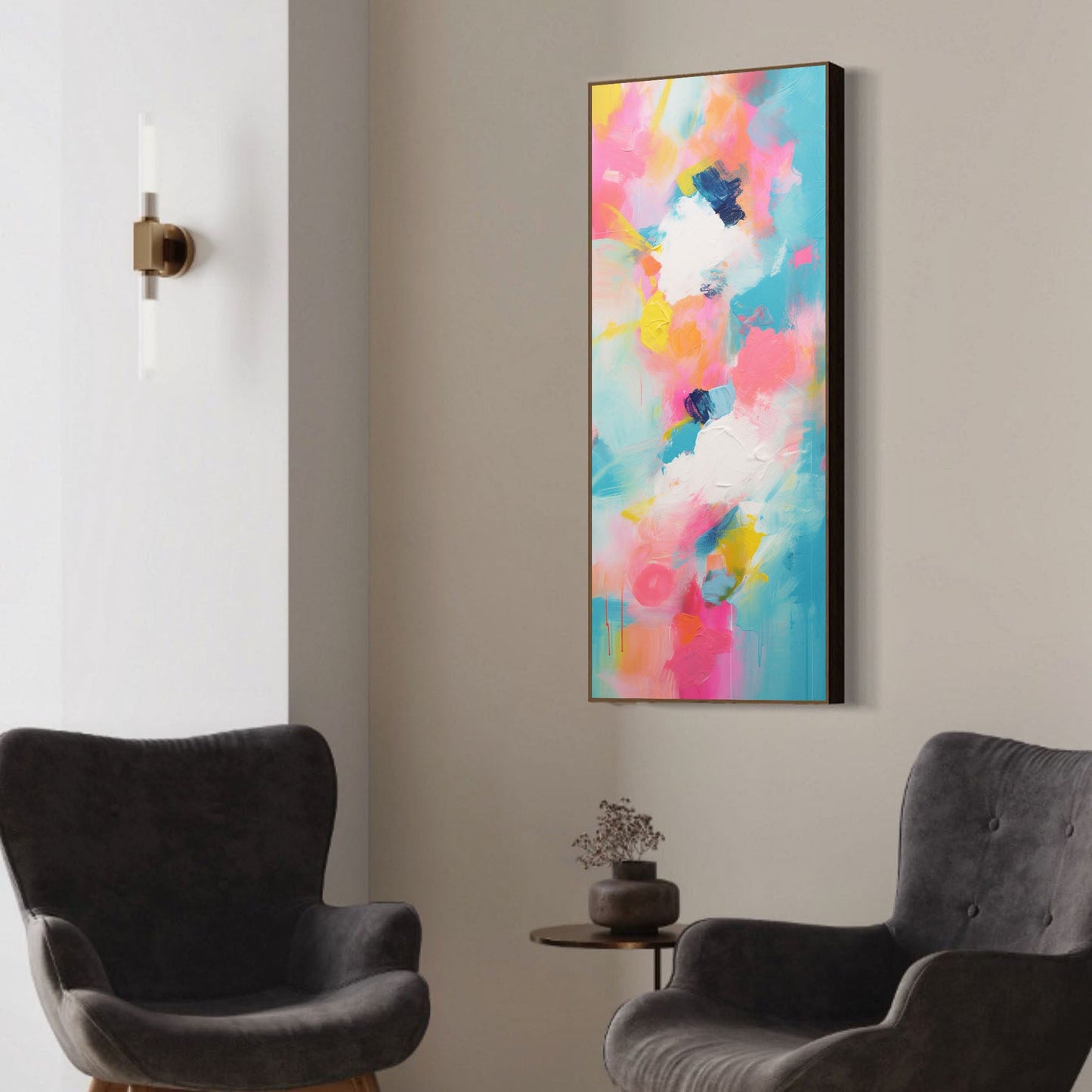 Vibrant Abstract Oil Painting with Colorful Brush Strokes for Modern Home Decor