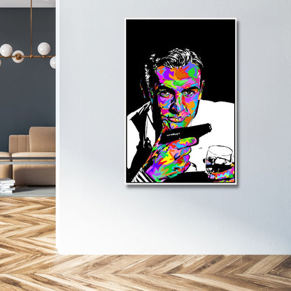 Colorful James Bond Inspired Oil Painting Canvas Art for Home Decor
