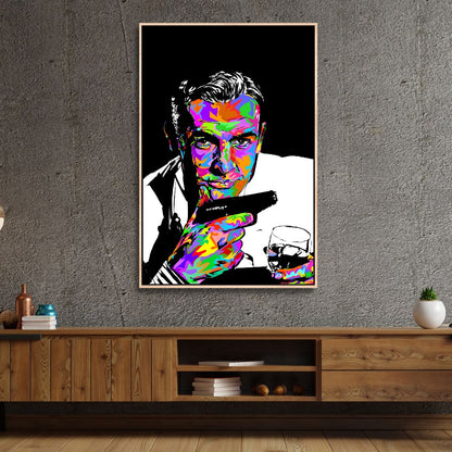 Colorful James Bond Inspired Oil Painting Canvas Art for Home Decor