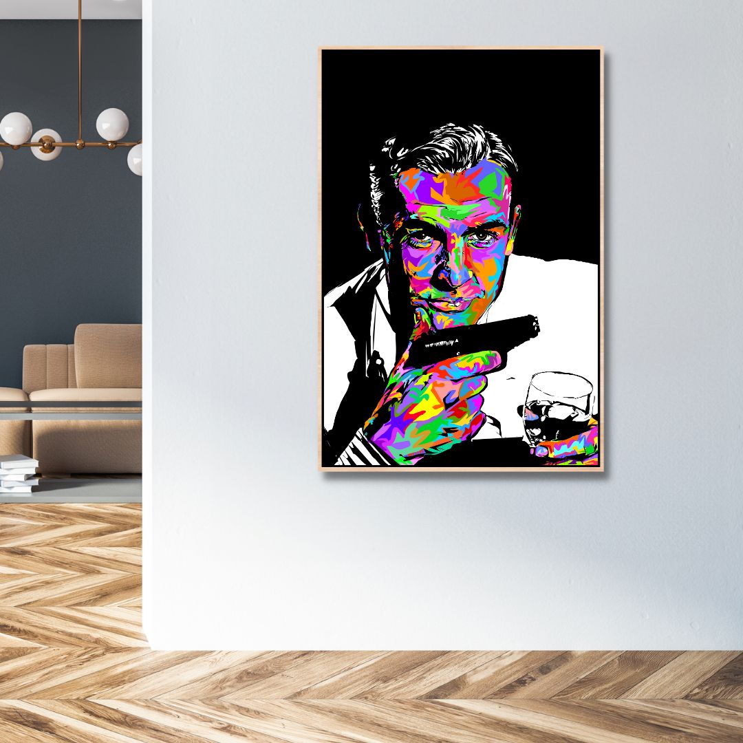Colorful James Bond Inspired Oil Painting Canvas Art for Home Decor