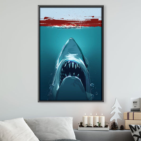 Majestic Shark Underwater Scene - Bold Oil Painting for Ocean Lovers