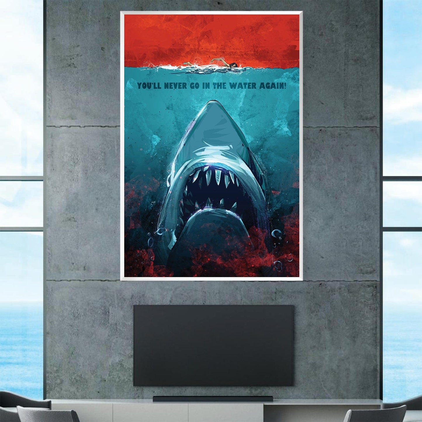 Vibrant Shark Oil Painting - Bold Underwater Art for Home Decor