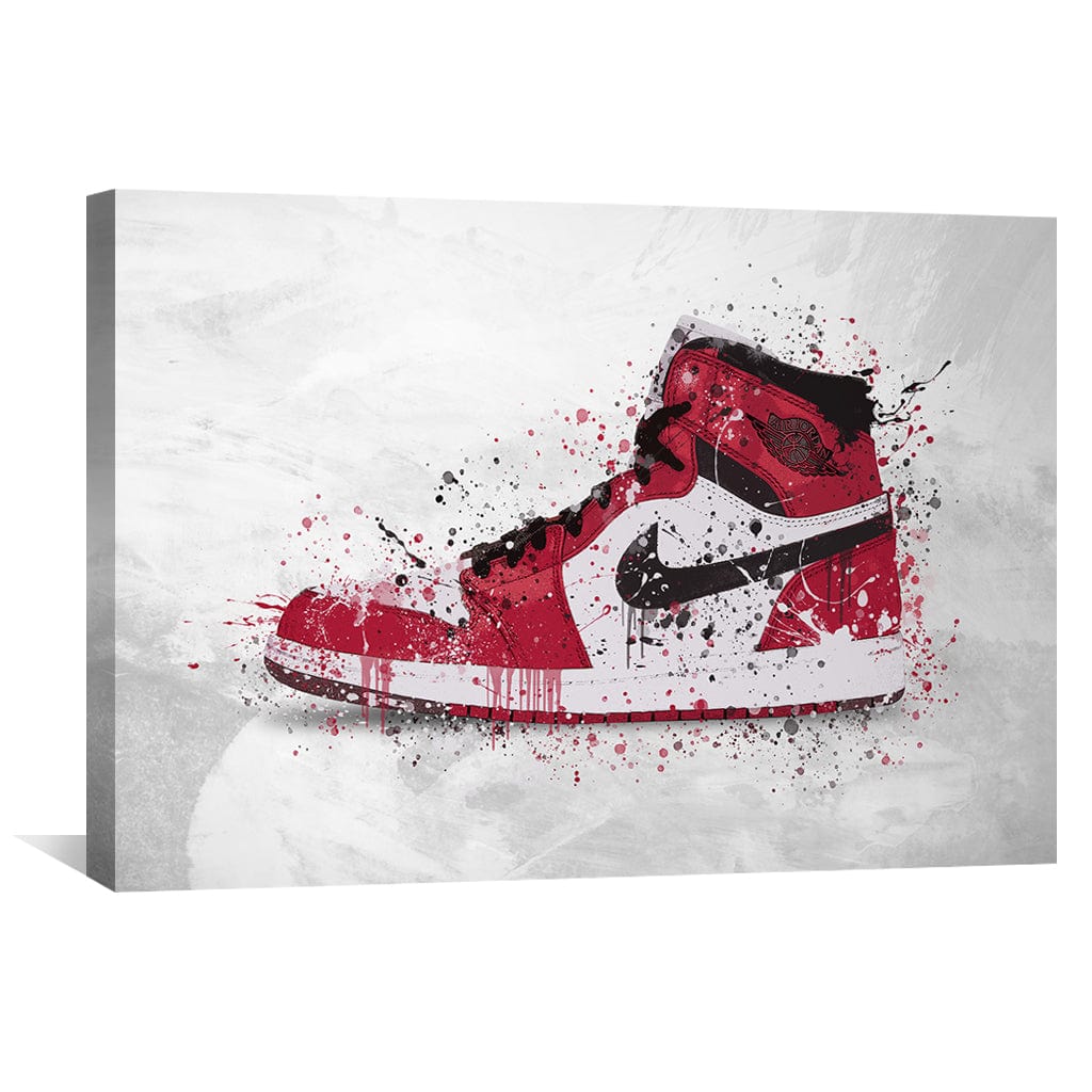 Abstract Oil Painting of Iconic Red and Black High Top Sneakers